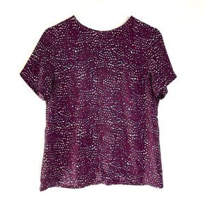 RENEE C. STITCH FIX Plum Purple Cream Navy Printed Short Sleeve Work Blouse Top